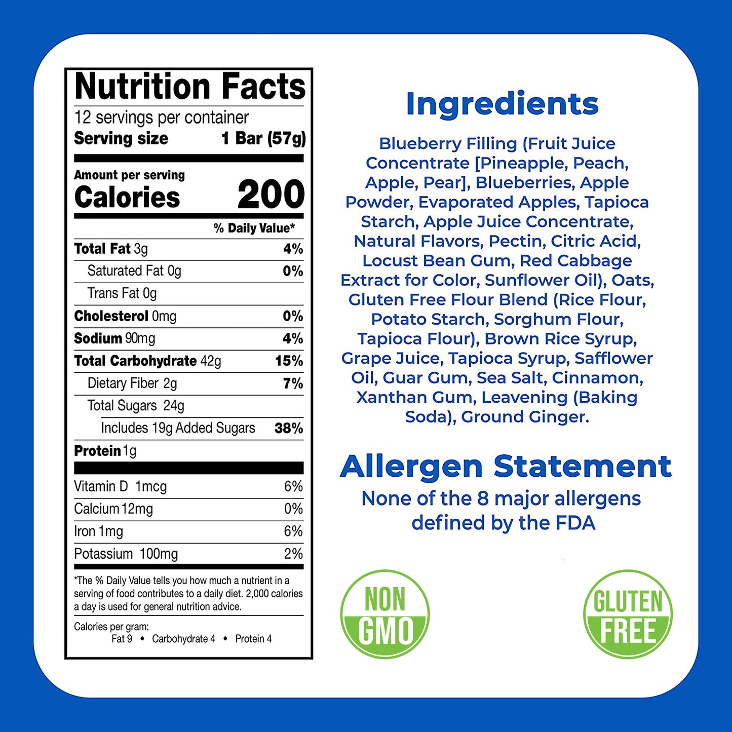 Blueberry Fruit Bars nutrition facts