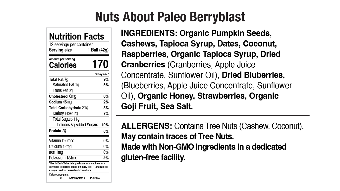 Paleo Berry Blast Nut Butter Balls nutrition